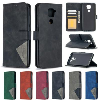 BF05 Style Stitching Color Rhombus Pattern PU Leather + Soft TPU Mganetic Buckle Card Slots with Magnetic Buckle and Stand Wallet Case for Xiaomi Redmi Note 9 / 10X 4G
