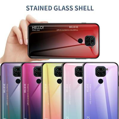 Luxury Gradient Bicolor 9H Explosion-Proof Anti-Scratch Tempered Glass Back + Soft TPU Bumper Frame Support Wireless Charging Back Cover Case for Xiaomi Redmi Note 9 / 10X 4G