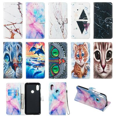Colored Cat Tiger Owl Dolphin Pattern PU Leather + Soft TPU Card Slots with Stand Wallet Protective Case for Xiaomi Redmi Note 6