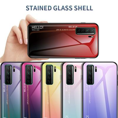 Luxury Gradient Bicolor 9H Explosion-Proof Anti-Scratch Tempered Glass Back + Soft TPU Bumper Frame Support Wireless Charging Back Cover Case for Huawei Nova 7 SE