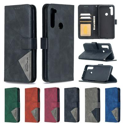Stitching Color Rhombus Pattern BF05 Scratch Resistant PU Leather Phone Protective Case with Stand &Card Slots for Xiaomi Redmi Note 8T