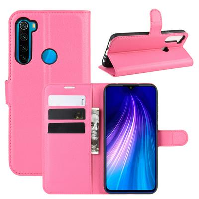Lichee Pattern Side Flip Wallet Style PU Leather + Soft TPU Card Holder with Stand and Magnetic Buckle Case for Xiaomi Redmi Note 8T