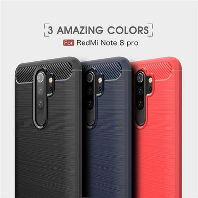 Carbon Fiber Pattern Brushed Metal Soft TPU Back Cover Case for Xiaomi Redmi Note 8 Pro