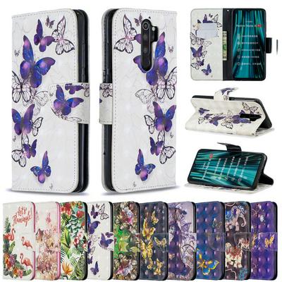 3D Colored Painted Shockproof Side Flip PU Leather + Soft TPU Card Slots with Magnetic Buckle and Stand Case for Xiaomi Redmi Note 8 Pro