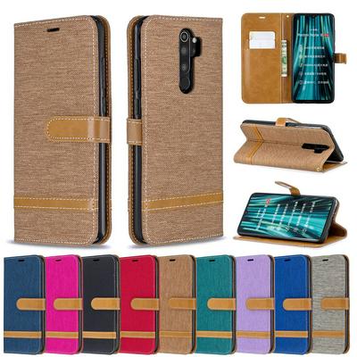 Stitching Color Denim Wrist Strap Style Shockproof Side Flip PU Leather + Soft TPU Card Slots with Magnetic Buckle and Stand Case for Xiaomi Redmi Note 8 Pro