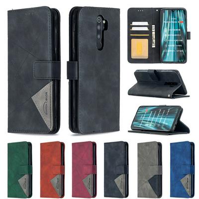 Stitching Color Rhombus Pattern BF05 Scratch Resistant PU Leather Phone Protective Case with Stand &Card Slots for Xiaomi Redmi Note 8 Pro