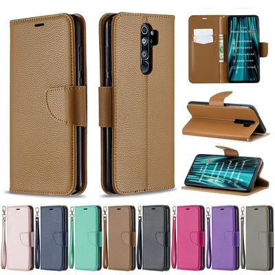Lichee Skin Pattern PU Leather + Soft TPU Card Slots with Stand Wallet and Wrist Strap Protective Case for Xiaomi Redmi Note 8 Pro