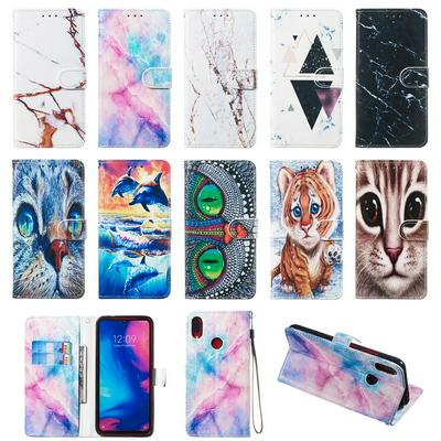 Colored Cat Tiger Owl Dolphin Pattern PU Leather + Soft TPU Card Slots with Stand Wallet Protective Case for Xiaomi Redmi Note 7 