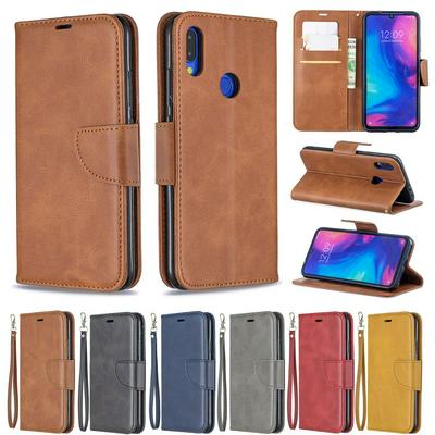 Wallet Case for Redmi Note 7, Plain Imitation Leather Phone Case with Card Slots and Hidden Kickstand