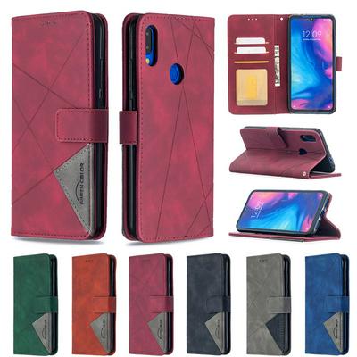 Stitching Color Rhombus Pattern BF05 Scratch Resistant PU Leather Phone Protective Case with Stand &Card Slots for Xiaomi Redmi Note 7