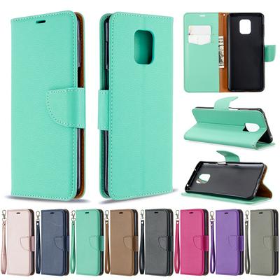 Solid Color Litchi Pattern Wrist Strap Style Shock-Absorption Side Flip PU Leather + Soft TPU Card Slots with Magnetic Buckle and Stand Wallet Case for Xiaomi Redmi Note 9 / Note 9 Pro / Note 9S