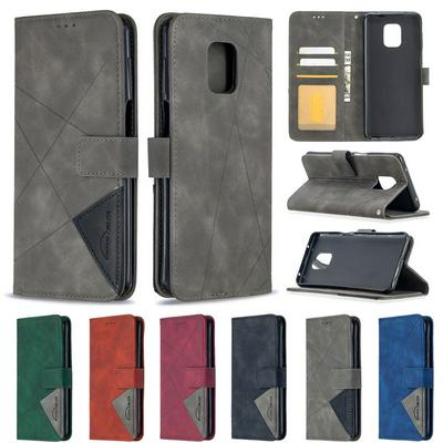 BF05 Style Stitching Color Rhombus Pattern PU Leather + Soft TPU Mganetic Buckle Card Slots with Magnetic Buckle and Stand Wallet Case for Xiaomi Redmi Note 9 Pro / Note 9S