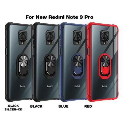 2 in 1 Detachable Anti-fall Shockproof Hard PC Bracket Acrylic Back Cover Case with Kickstand Ring for Xiaomi Redmi Note 9 Pro
