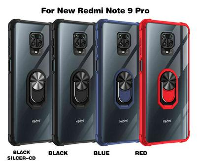 Sergeant Acrylic Shock Absorption and Anti-fall PC+TPU Phone Case with Metal Ring Kickstand and Metal Patch for Xiaomi Redmi Note 9 Pro / Note 9S