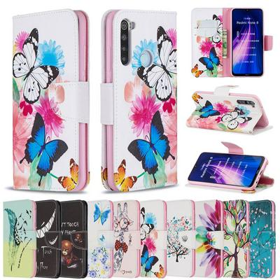 Colored Painting Shockproof Side Flip PU Leather + Soft TPU Card Slots with Magnetic Buckle and Stand Wallet Case for Xiaomi Redmi Note 8 