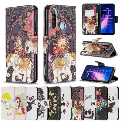 Colored Painting Shockproof Side Flip PU Leather + Soft TPU Card Slots with Magnetic Buckle and Stand Wallet Case for Xiaomi Redmi Note 8 