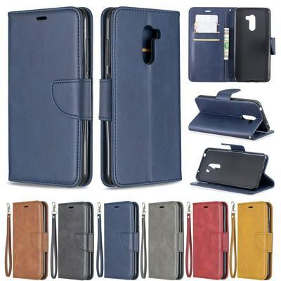Wallet Case for Xiaomi Pocophone F1, Plain Imitation Leather Phone Case with Card Slots and Hidden Kickstand