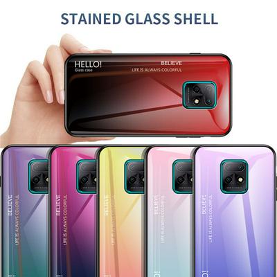 Luxury Gradient Bicolor 9H Explosion-Proof Anti-Scratch Tempered Glass Back + Soft TPU Bumper Frame Support Wireless Charging Back Cover Case for Xiaomi Redmi 10X Pro 5G