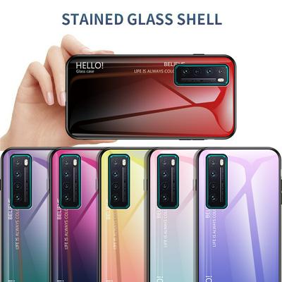 Luxury Gradient Bicolor 9H Explosion-Proof Anti-Scratch Tempered Glass Back + Soft TPU Bumper Frame Support Wireless Charging Back Cover Case for Huawei Nova 7 5G