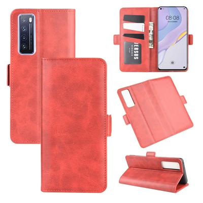 Retro Side Flip Shockproof Anti-Scratch PU Leather + Soft TPU Picture Frame Double Buckles with Stand and Card Slots Wallet Case for Huawei Nova 7 5G