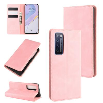 Solid Color Magnetic Attraction Side Flip Shockproof Anti-Scratch PU Leather + Soft TPU with Card Slots and Stand Wallet Protective Case for Huawei Nova 7 5G