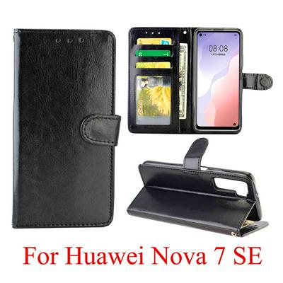 Crazy Horse Pattern Folded Edge Photo Frame Open Left and Right Scratch Resistant PU Leather Phone Cover with Stand and Card Slots for HUAWEI Nova 7 SE