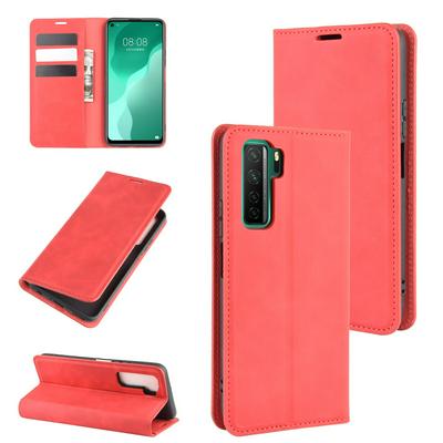Solid Color Magnetic Attraction Side Flip Shockproof Anti-Scratch PU Leather + Soft TPU with Card Slots and Stand Wallet Protective Case for Huawei Nova 7 SE