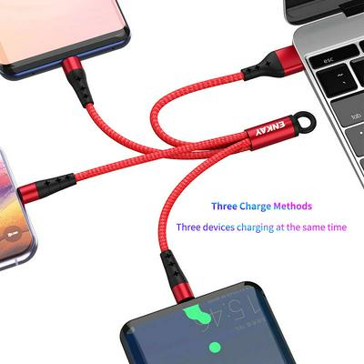 ENKAY ENK-CB400 Cloth Pattern Round Line Android Type-C Apple Three-in-one Mini Portable Charging Cable