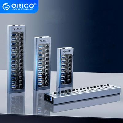 ORICO Industrial USB 3.0 HUB 7/10/13/16 Aluminum + Transparent USB Individual On/Off Switch With 12V Power Adapter Support Charger