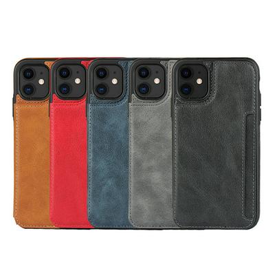 Retro Color PU Leather Coated TPU with Card Slots Stand Support Back Cover Case for Apple iPhone 11 Pro(5.8)