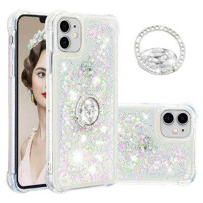 Quicksand with Diamond Studded Ring Stand Support Soft TPU Back Cover Case for Apple iPhone 11(6.1) 