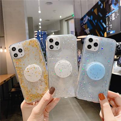 Glitter Powder Drop Glue Shockproof with Round Airbag Kickstand Soft TPU Back Cover Case for iPhone 11 Pro 5.8