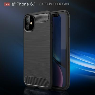 Carbon Fiber Pattern Brushed Metal Soft TPU Back Cover Case for Apple iPhone 11(6.1) 