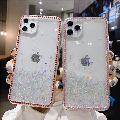 Drop Glue Quicksand Silver Foil Shockproof Diamond Studded Edge Transparent Soft TPU Back Cover Case for iPhone 11 Pro Max 6.5