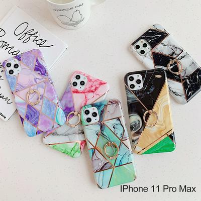 Shockproof Smooth Surface Plating Splice Marble Pattern Bracket Series Hard Phone Case for iPhone 11 Pro Max(6.5)