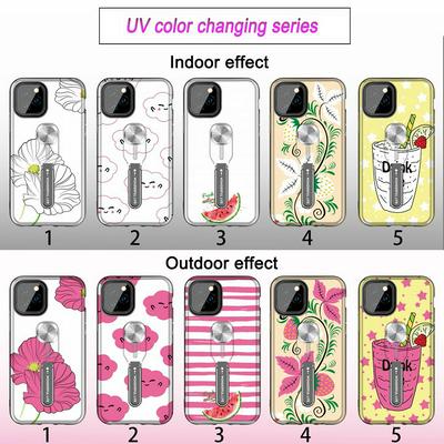 Ring Phone Case for iPhone 11, Floral Photochromic Hybrid Phone Cover with Finger Strap and Metal Ornament 