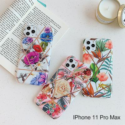 Shockproof Smooth Surface Plating Splice Flower Pattern Hard Phone Case for iPhone 11 Pro Max(6.5)