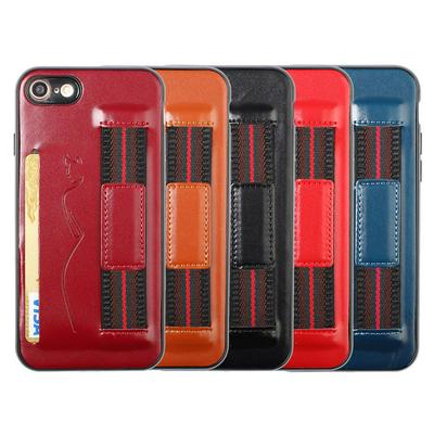 Back Card Slot Phone Case for iPhone 7, Leather Coated Soft TPU Phone Cover With Hand Strap
