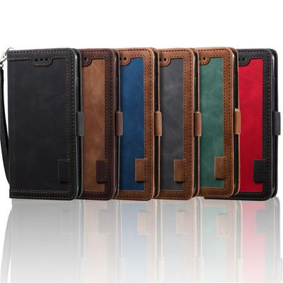 Retro Stitching Color Wrist Strap Style Side Flip Anti-Drop PU Leather + Soft TPU Picture Frame Card Slots with Magnetic Buckle and Stand Wallet Case for iPhone 7 / 8