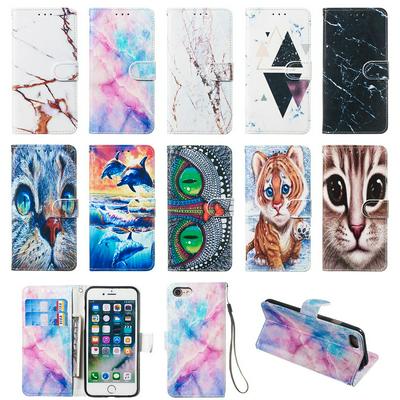 Colored Cat Tiger Owl Dolphin Pattern PU Leather + Soft TPU Card Slots with Stand Wallet Protective Case for iPhone 7 / 8