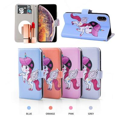 Pegasus Unicorn Pattern with Makeup Mirror PU Leather + Soft TPU with Stand Support and Card Holder and Wallet Slots Protective Case for iPhone 7 / 8 