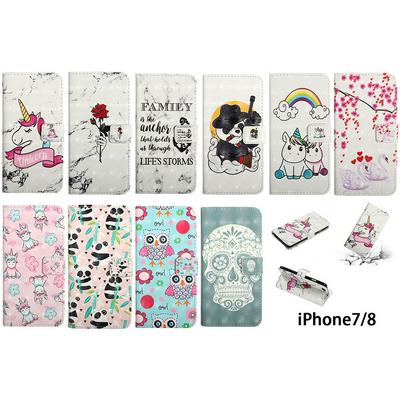 Swan Panda Pegasus Owl Rose Pattern PU Leather + Soft TPU with Picture Frame Stand Support and Card Slots Wallet Cover Case for iPhone 7 / 8 