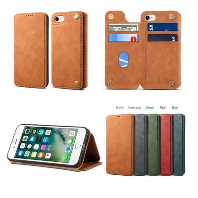 Card Holder Slots Solid Color PU Leather + TPU Case for iPhone 7 / 8