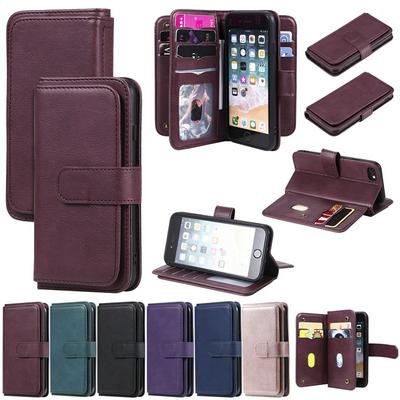 Solid Color Pattern Multifunctional Wallet Card Holder PU Leather Phone Case with Stand and 10 Card Slots for iPhone 7 / 8 