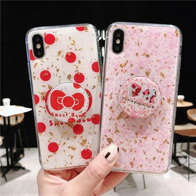 Wallet Phone Case for iPhone XR 6.1, Shockproof Soft TPU Phone Cover with Gold Foil Bow-knot Bracket