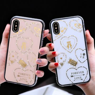 Sided and Inner Diamond Studded TPU Back Cover Case for iPhone X / XS