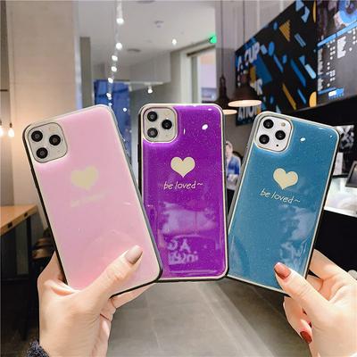 Love Pattern Drop Glue Glitter Powder Plating Shockproof Soft TPU Back Cover Case for iPhone 11 6.1