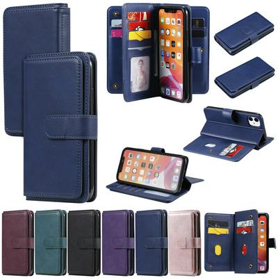 Solid Color Pattern Multifunctional Wallet Card Holder PU Leather Phone Case with Stand and 10 Card Slots for iPhone 11(6.1)