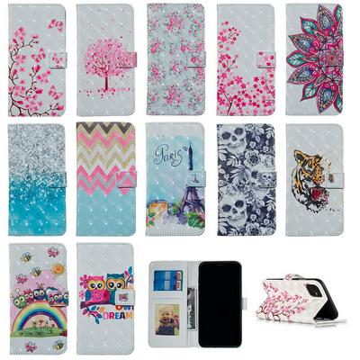 3D Colored Painting Shockproof Side Flip PU Leather + Soft TPU Card Slots with Magnetic Buckle and Stand Wallet Case for iPhone 11 (6.1)
