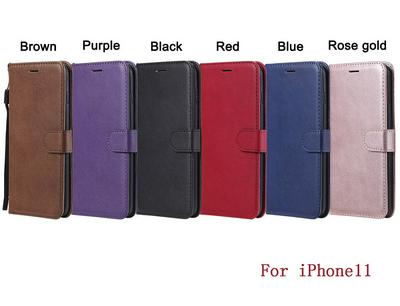 Wallet Phone Case for iPhone 11, Plain Synthetic Leather Phone Cover with Wrist Strap